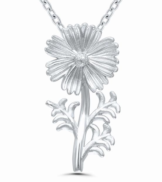 Smooth Glow Bremer Jewelry 925 White Sterling Silver October Birth Flower "Cosmos" Necklace