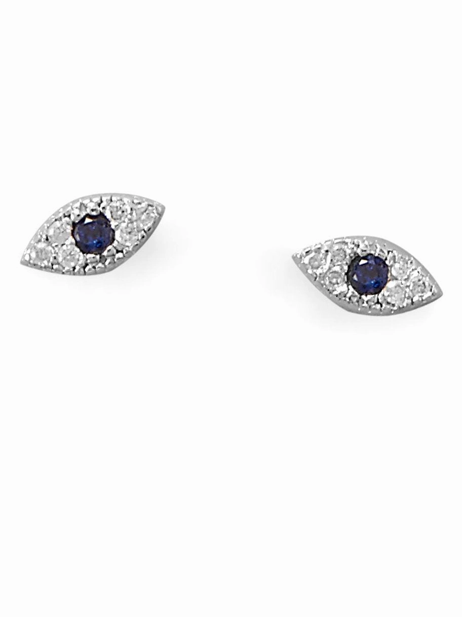 Dull Piece Evil Eye Nazar Boncuk Blue Cubic Zirconia Post Stud Earrings Sterling Silver