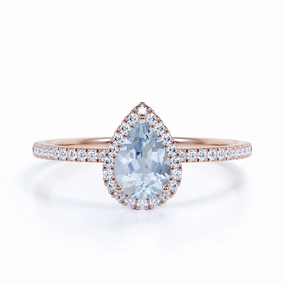Daily Essential Modern Geometry 1.50 ct Teardrop Aquamarine Halo Engagement Ring
