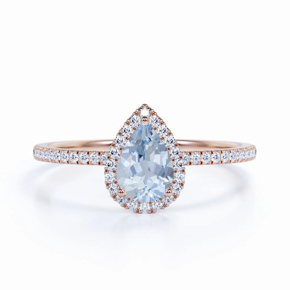 Daily Essential Modern Geometry 1.50 ct Teardrop Aquamarine Halo Engagement Ring