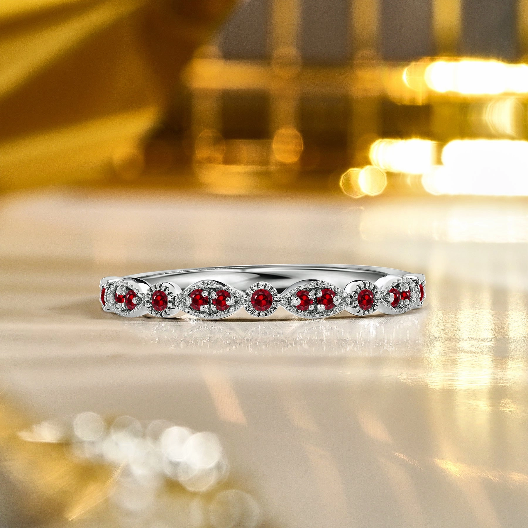 0.25 Carat January Birthstone Art-Deco Wedding Band Bold Art All Day