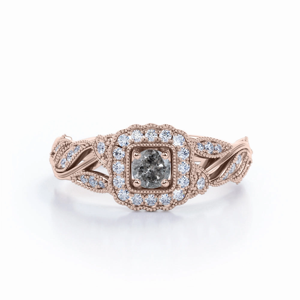 Simple Decoration Art Deco 1 Ct Round Salt and Pepper Diamond Engagement Ring