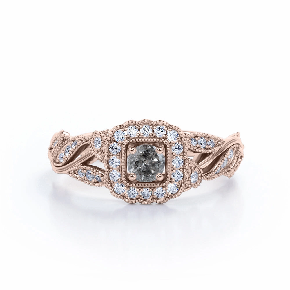 Art Deco 1 Ct Round Salt and Pepper Diamond Engagement Ring Luxury Appeal