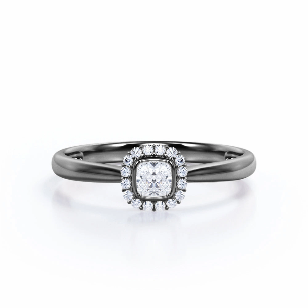 0.50 Ct Princess Cut Diamond Halo Engagement Ring Fine Work