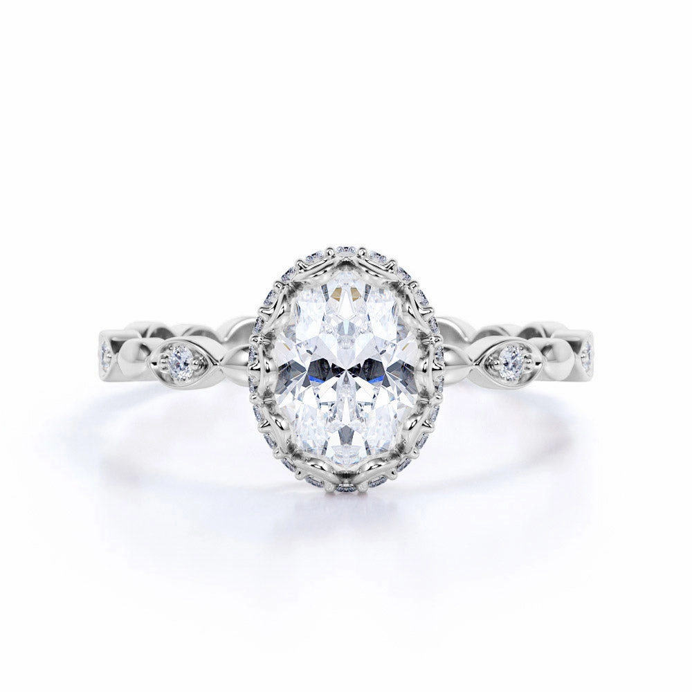 Easy Design Vintage 1.50 Carat Oval Cut Moissanite Engagement Ring
