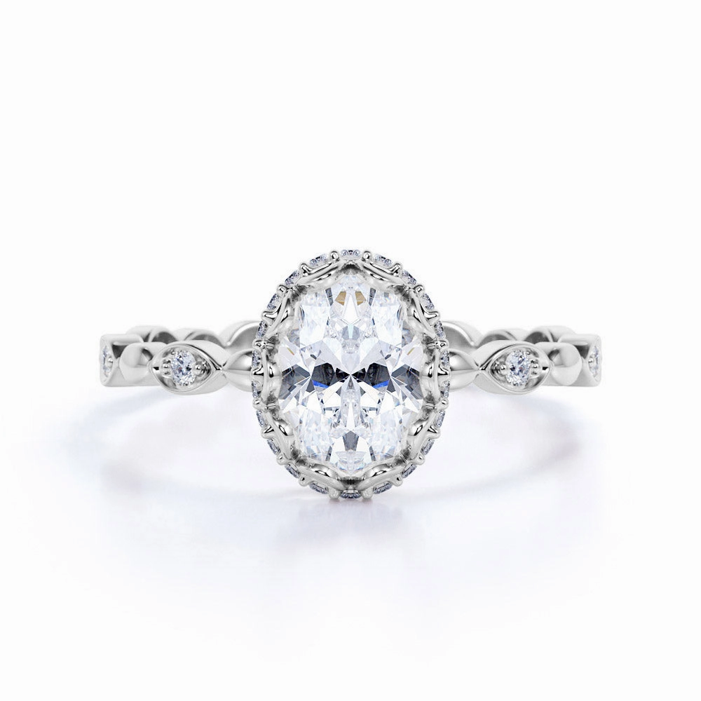 Vintage 1.50 Carat Oval Cut Moissanite Engagement Ring All Around