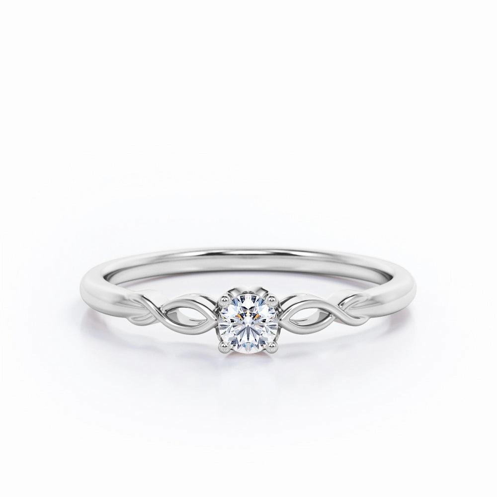 Superior Art Solitaire Cathedral - 0.25 TCW Round Shaped Diamond - Dainty Crossover Engagement Ring - White Gold