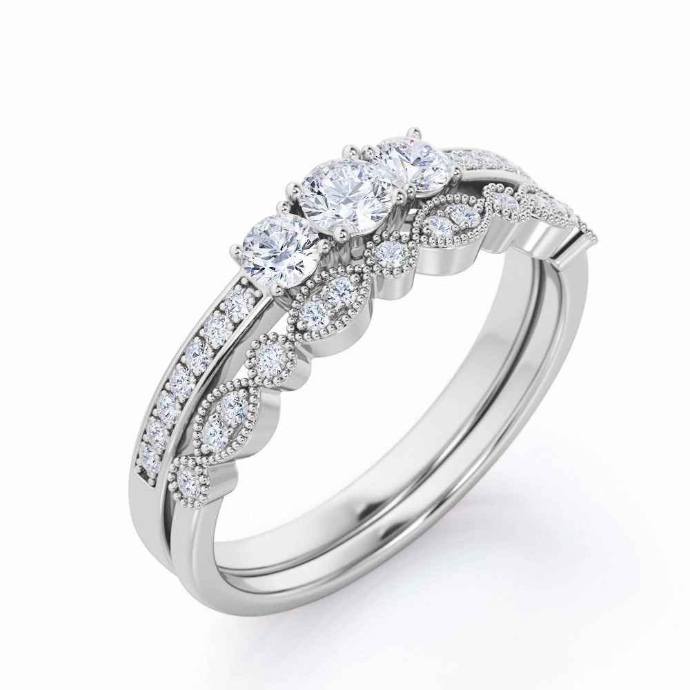 Trilogy 1 Ct Round Cut Diamond Wedding Ring Set high-end design