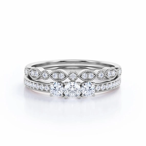 Trilogy 1 Ct Round Cut Diamond Wedding Ring Set Low-Cost Statement Graceful Appearance