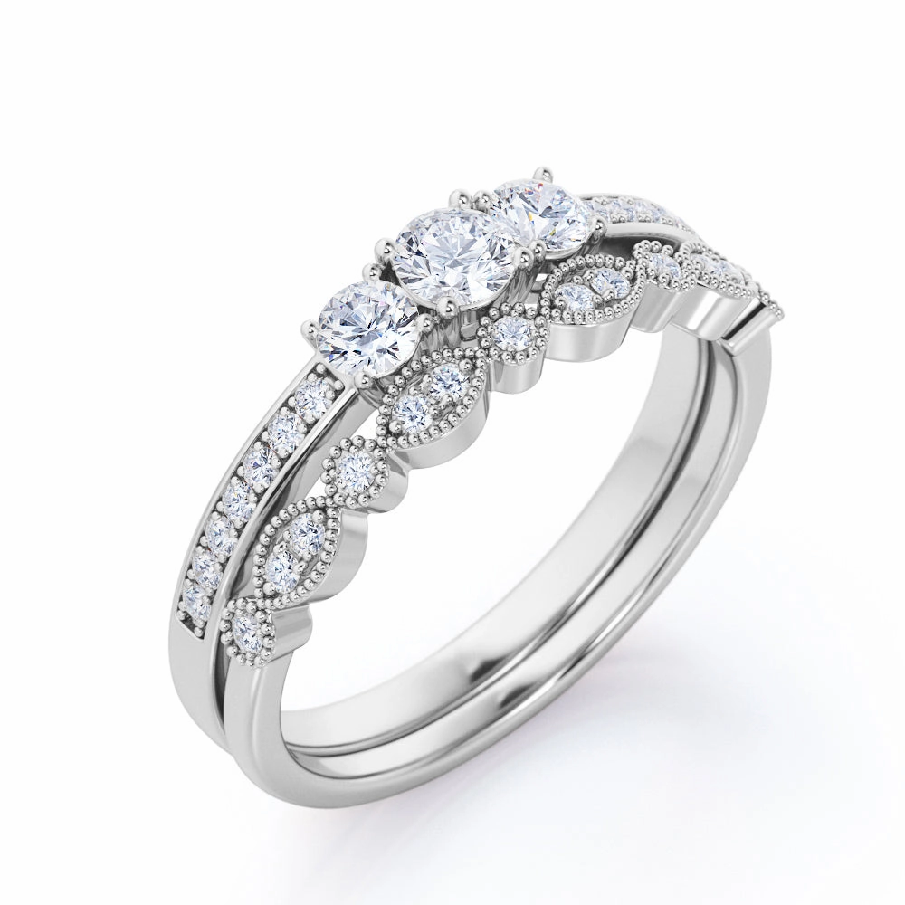 Superior Style Trilogy 1 Ct Round Cut Diamond Wedding Ring Set