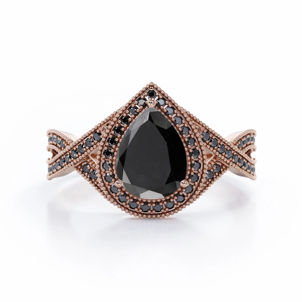 Inspiring Gift Durable Adornment 1.5 ct Teardrop Lab Black Diamond Halo Infinity Engagement Ring