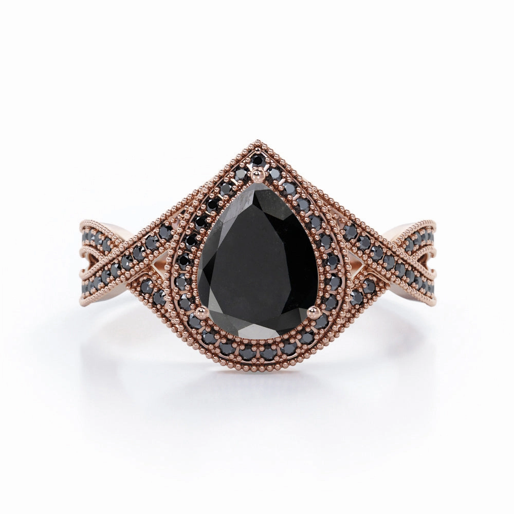 1.5 ct Teardrop Lab Black Diamond Halo Infinity Engagement Ring Hypoallergenic Article Style Boost