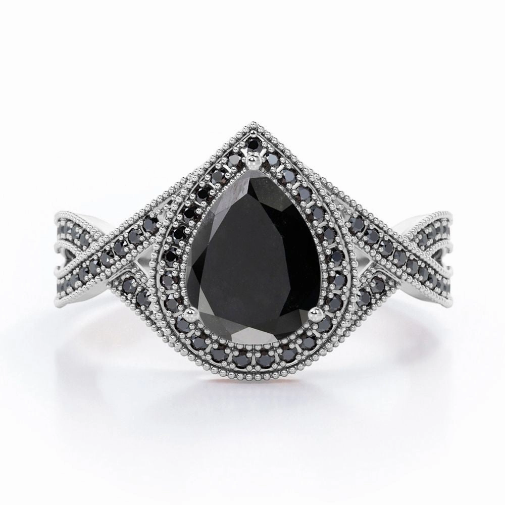 1.5 ct Teardrop Lab Black Diamond Halo Infinity Engagement Ring Daily Expression