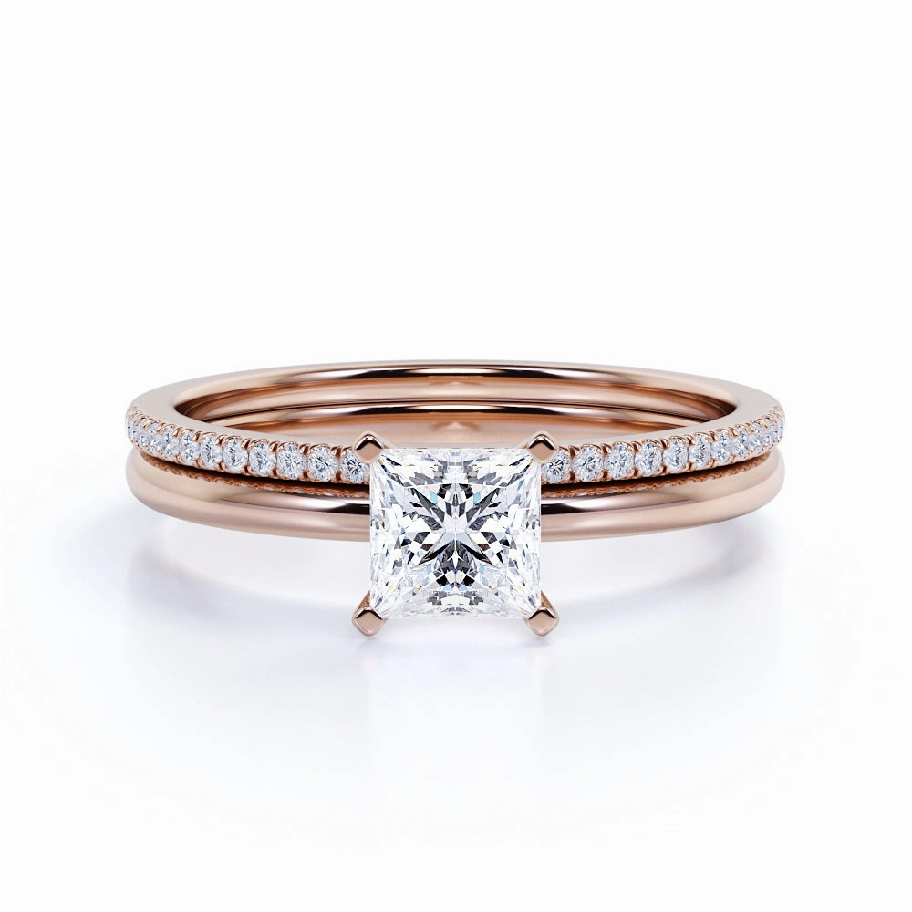 1 Ct Princess Cut Diamond Solitaire Wedding Ring Set Sleek Style