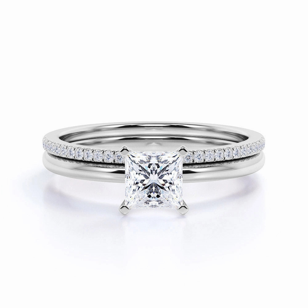 Classic Adornment 1 Ct Princess Cut Diamond Solitaire Wedding Ring Set
