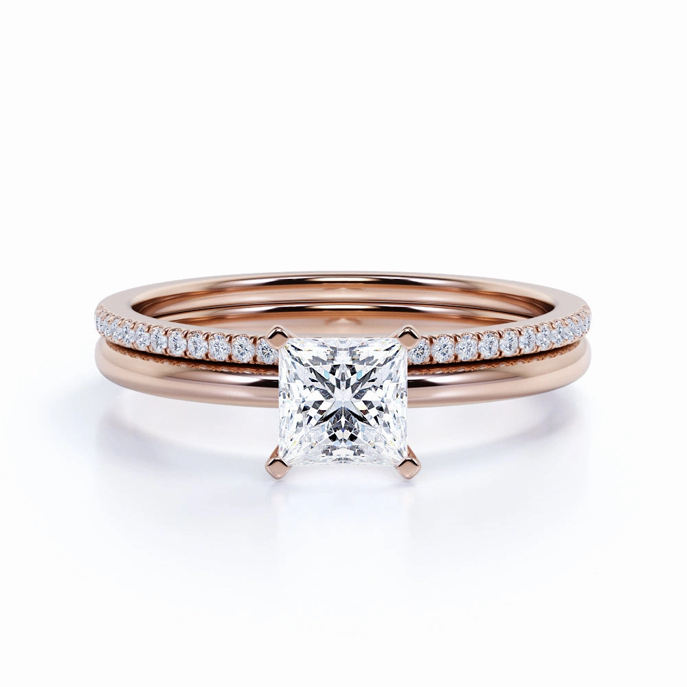 1 Ct Princess Cut Diamond Solitaire Wedding Ring Set Stylish Work Special Occasion
