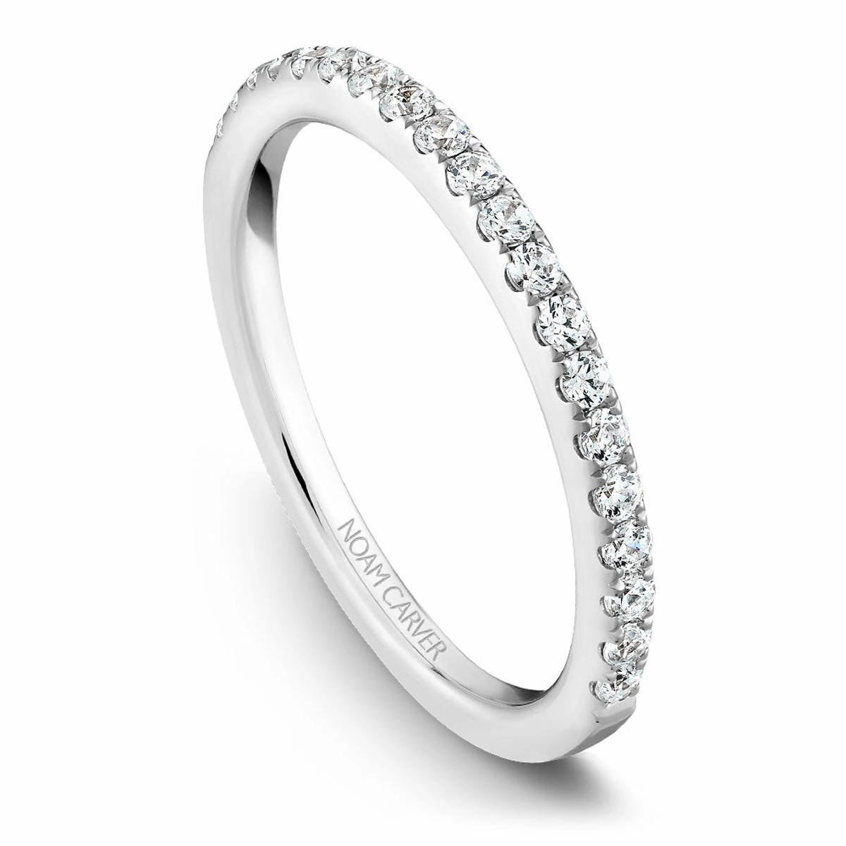 Noam Carver Thin Diamond Wedding Band in White Gold Travel Ready Dazzling Finish