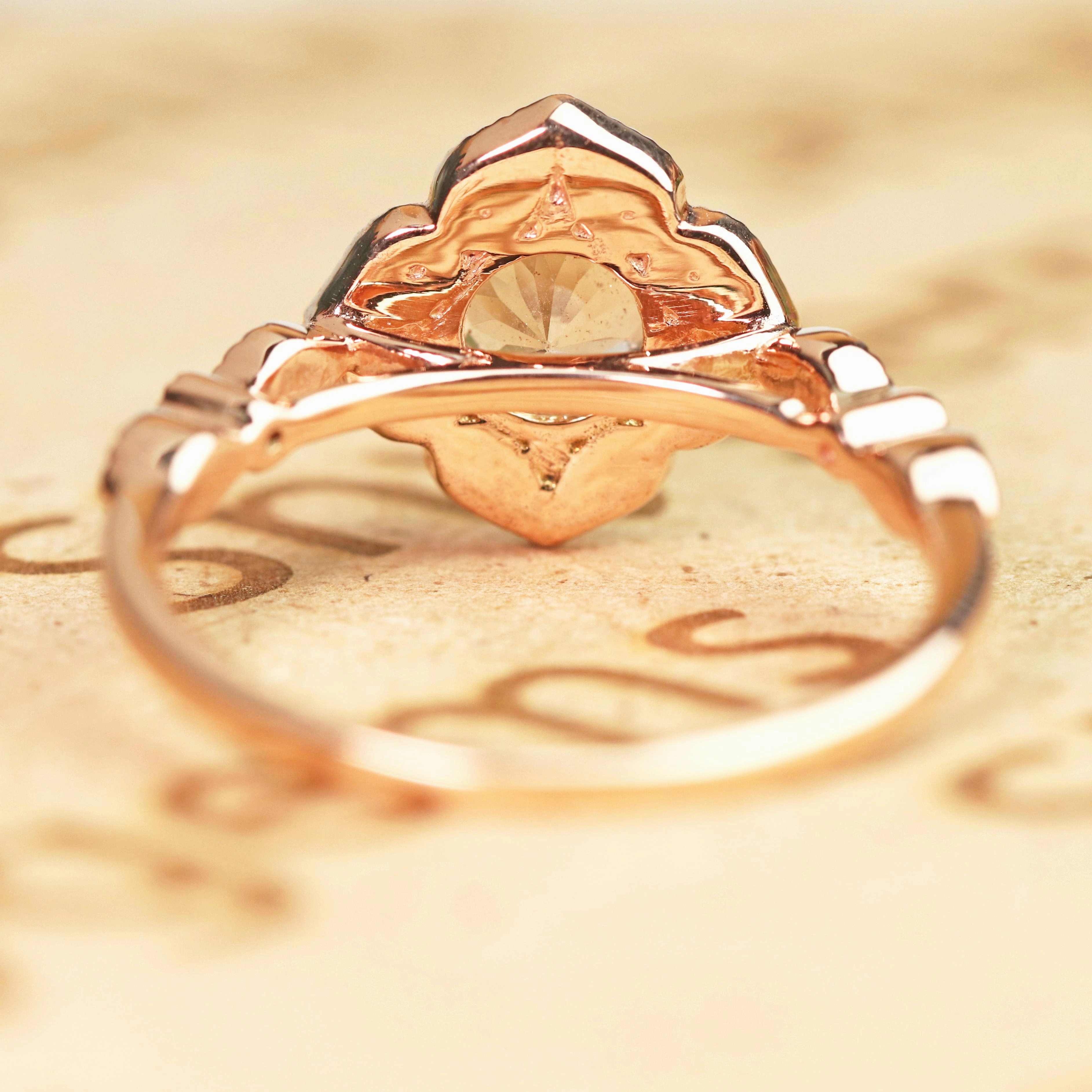 Antique 1.25 ct Round Peach Pink Morganite Engagement Ring Single Item