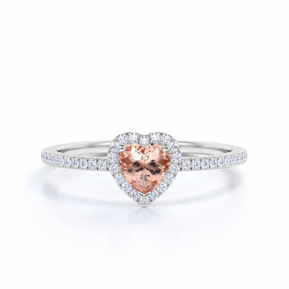 1.25 ct Heart Morganite Halo Engagement Ring Mechanical Movement Premium Embellishment