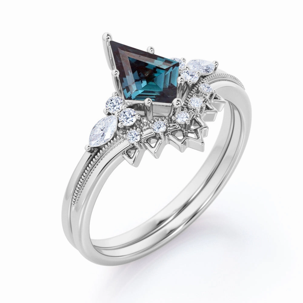 Customizable item Affordable price 1 Ct Kite Cut Lab Alexandrite Filigree Bridal Set