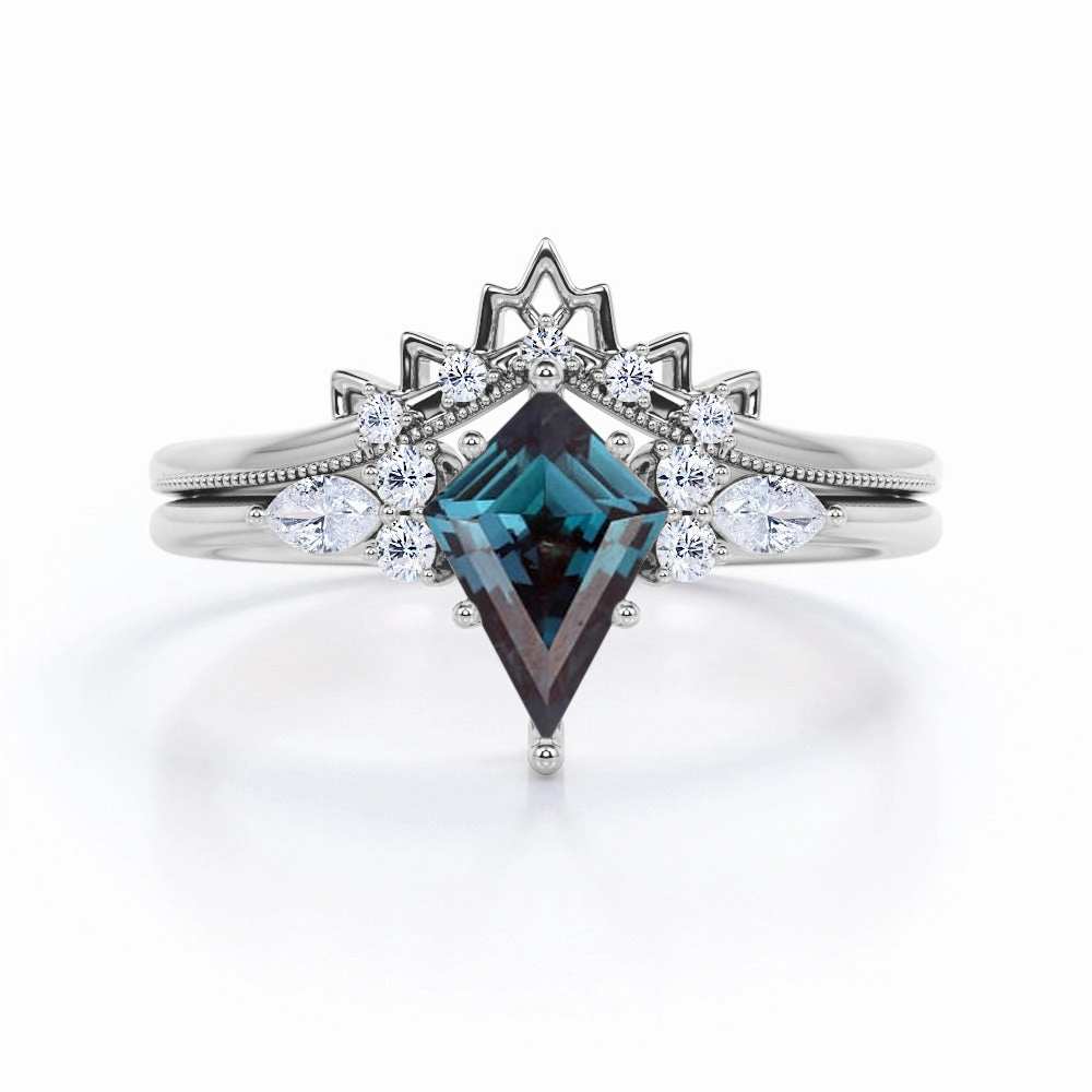 Formal Style Style Boost 1 Ct Kite Cut Lab Alexandrite Filigree Bridal Set