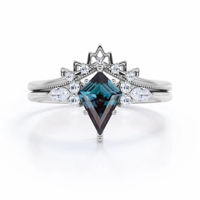 Exclusive Work Personal Work 1 Ct Kite Cut Lab Alexandrite Filigree Bridal Set