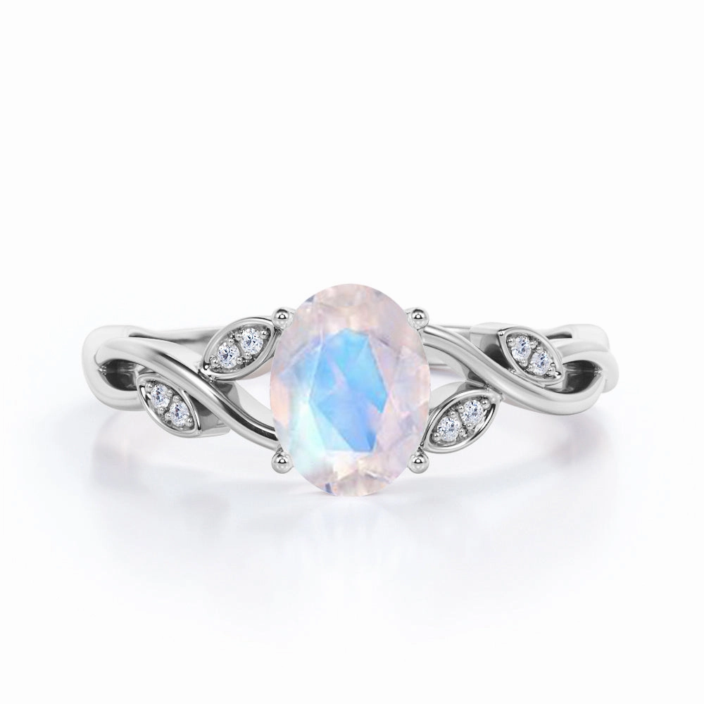 1.1 ct Oval Moonstone Curly Branch Engagement Ring Modern Harmony