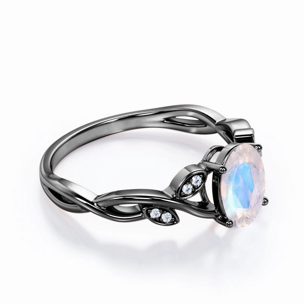 1.1 ct Oval Moonstone Curly Branch Engagement Ring Soft Glimmer