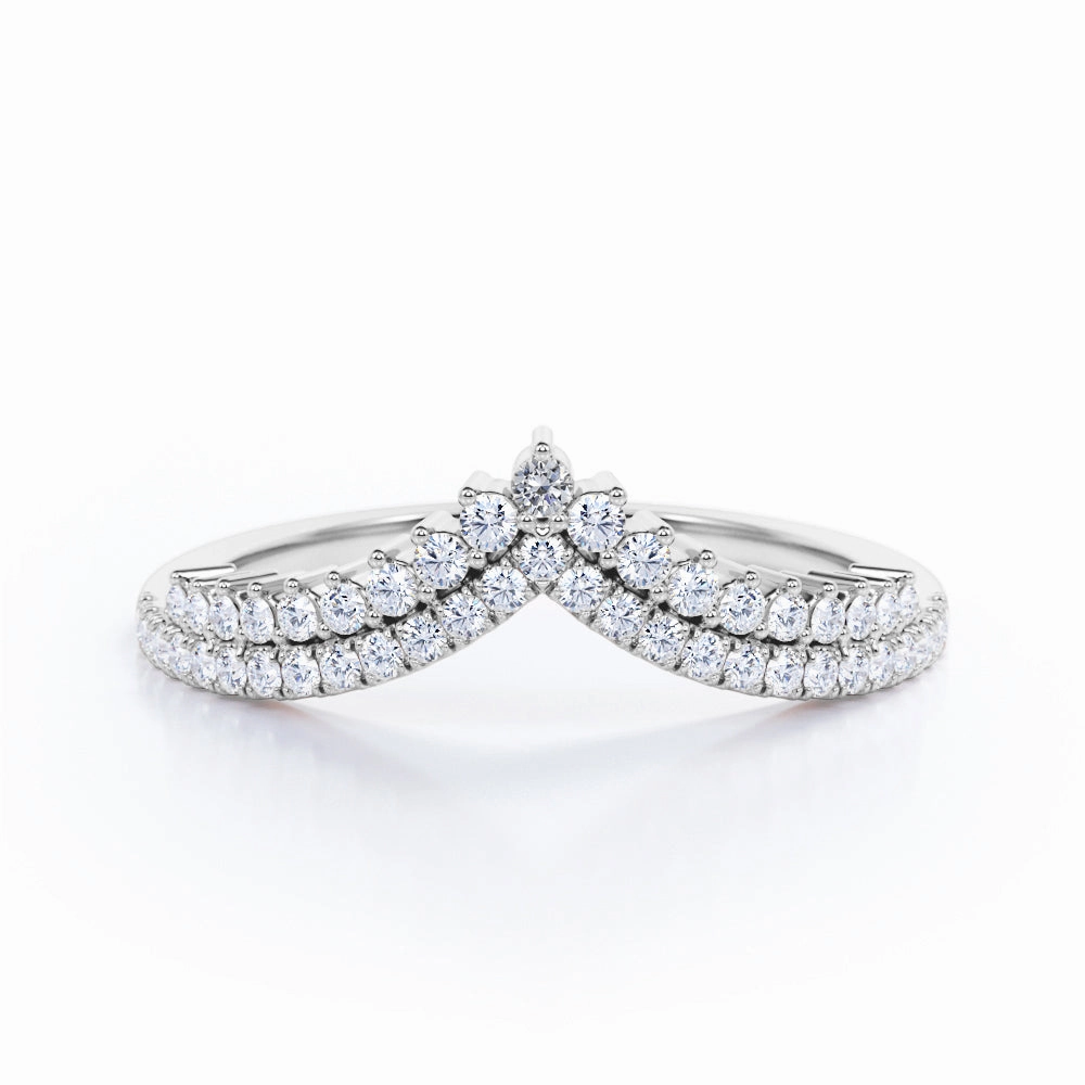 Hypoallergenic Article Handcrafted Piece 0.30 TCW Round Double Pave V Curved Wedding Band