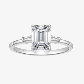 3CT 925 Sterling Silver Emerald Cut CZ Engagement Ring Award winning