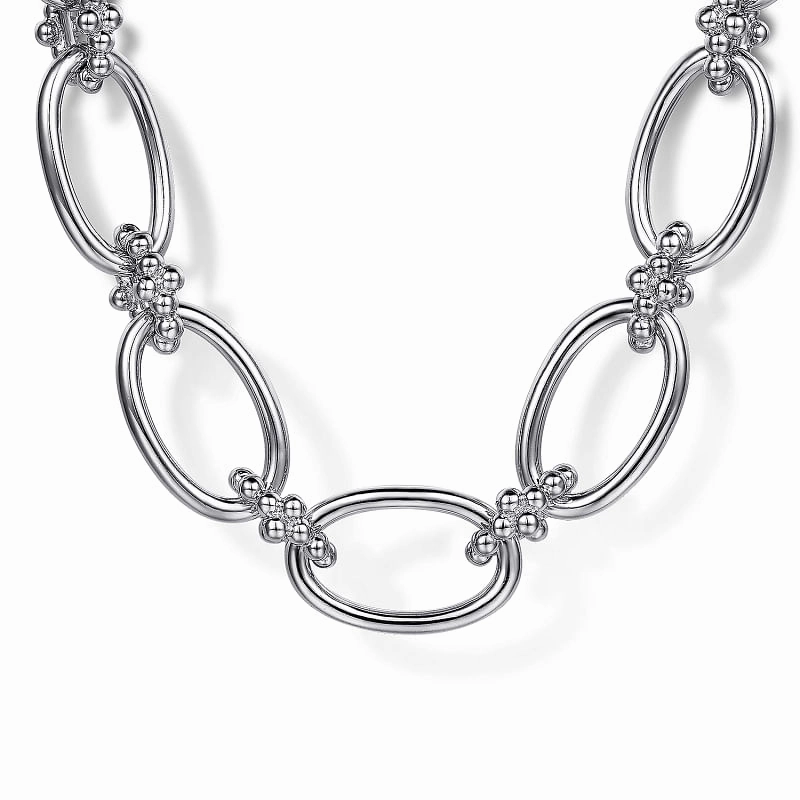 925 Sterling Silver Oval Link Chain Necklace with Bujukan Connectors Precious Design