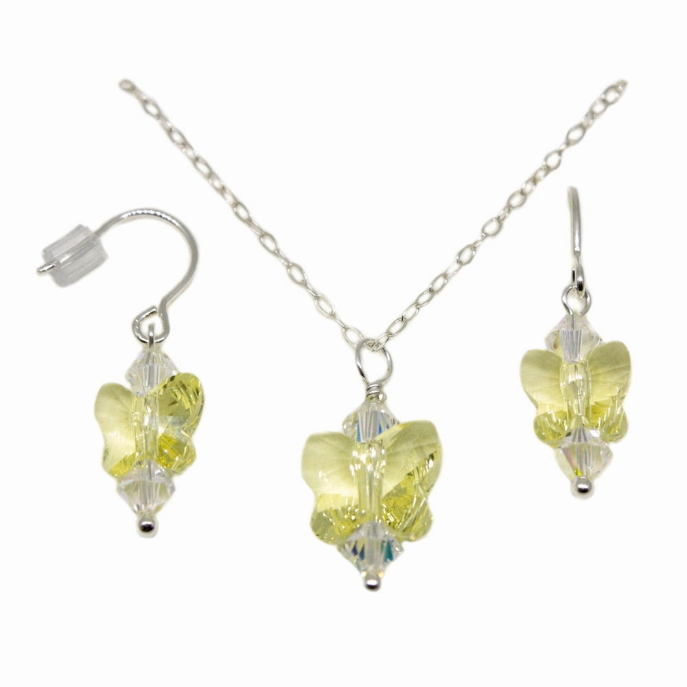 Butterfly Necklace and Earring Set with Swarovski(R) Yellow Crystal Sterling Silver Birthday Accent