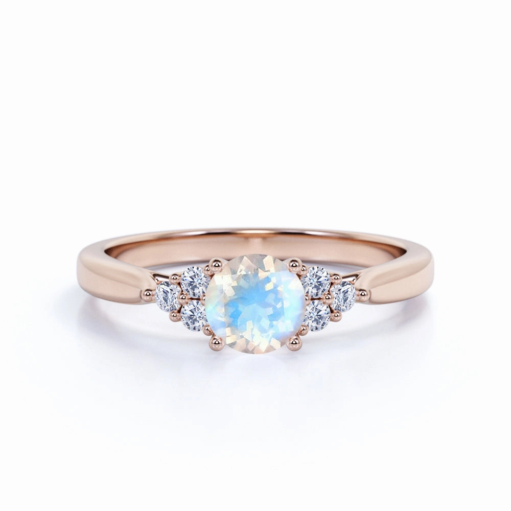 Classic Memento Shimmer Touch Antique 1.25 ct Round Moonstone Engagement Ring
