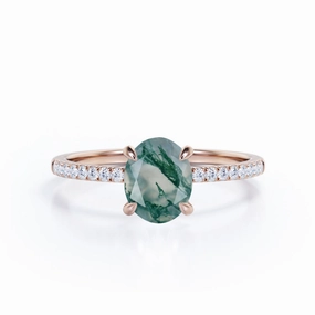 Understated Spark Refined Flair 1.25 ct Oval Cut Green Moss AgatePave Engagement Ring