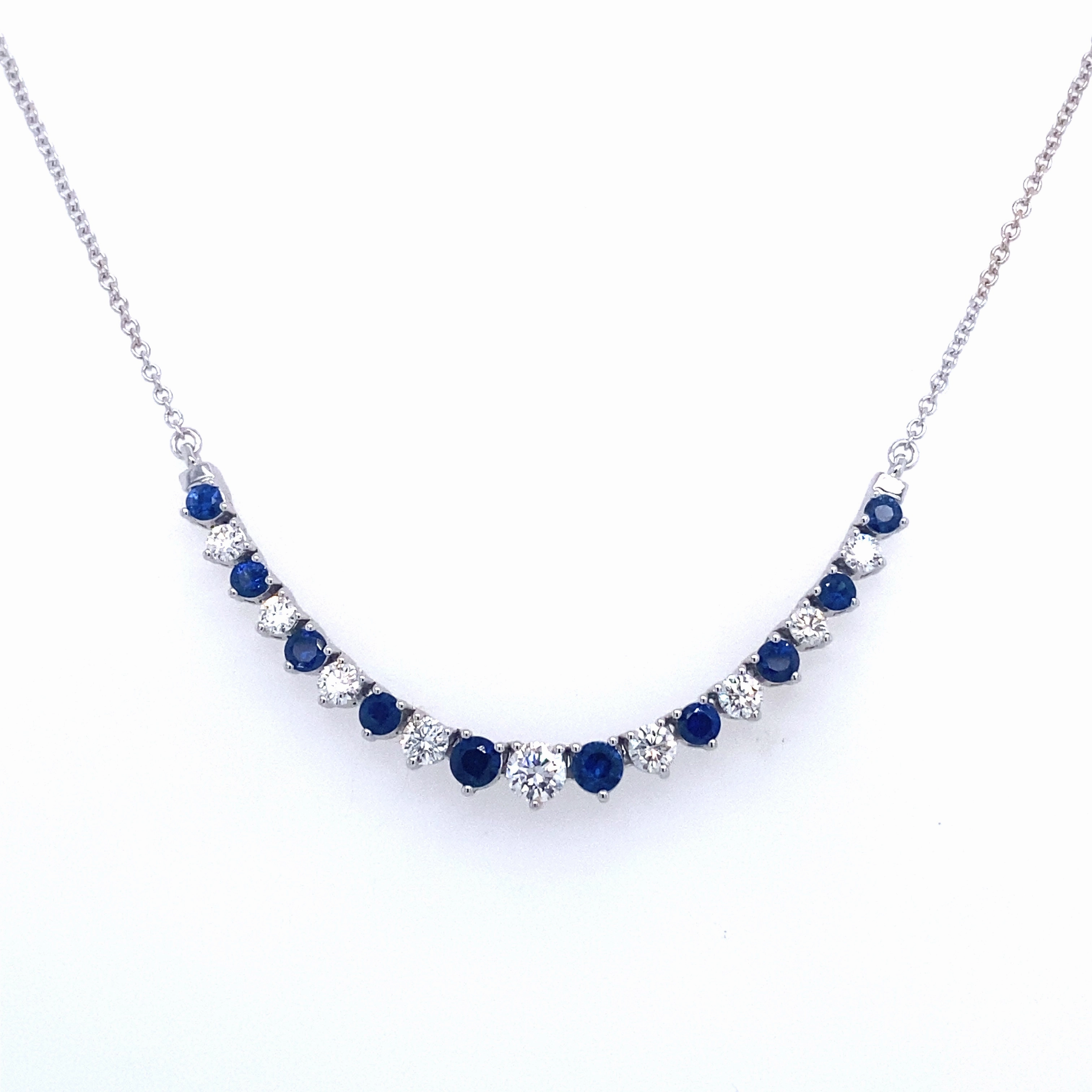 Simple Form Silken Touch Bremer Jewelry 18K White Gold Round Shape Sapphires and Diamonds Smile Pendant  (1.85ctw)