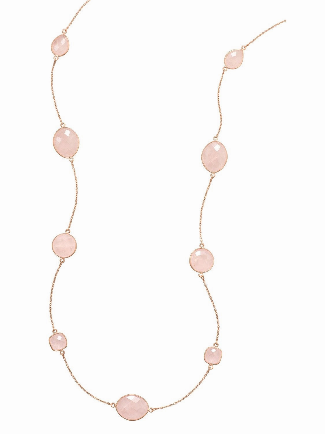 Lovely Present Comfortable Style Pink Rose Quartz Necklace Rose Gold Over Sterling Silver Tin Cup Station 24-inch Length