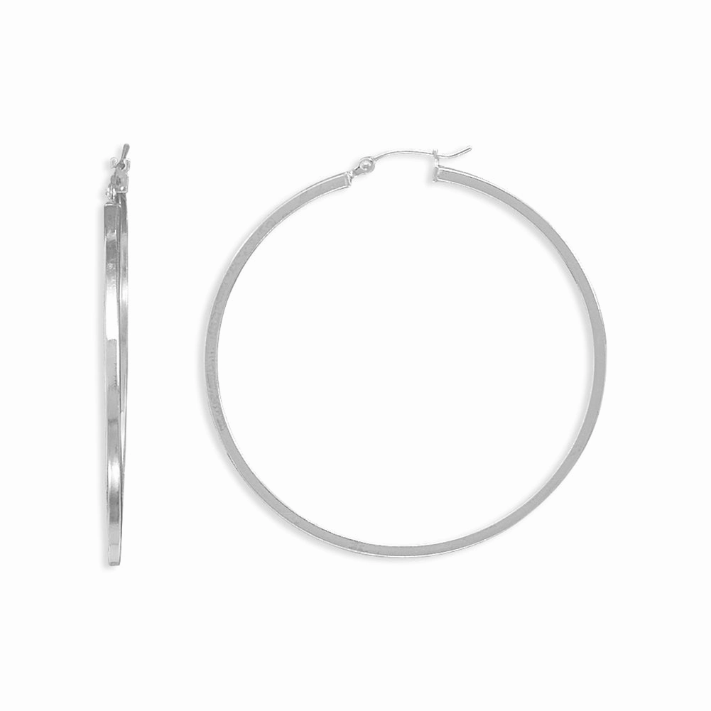 Extra Large Square Tube Sterling Silver Hoop Earrings 2mm x 50mm Glossy Accessory Metallic Jewelry