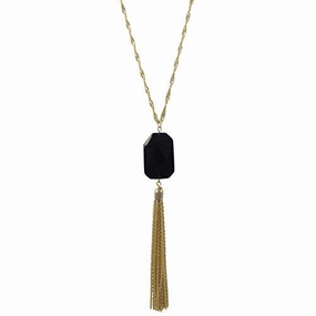 Extra Long Tassel Necklace with Synthetic Black Opal 30-inch Length Gold-plated Local Accessory