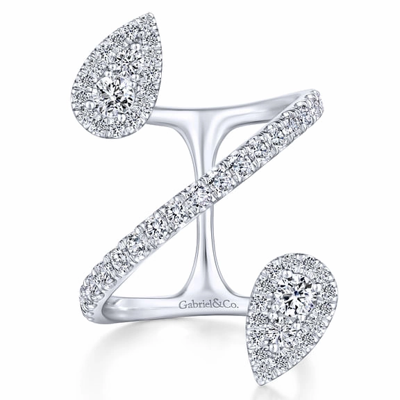14K White Gold Diamond Pave Teardrops Wrap Ring Artisan Accent