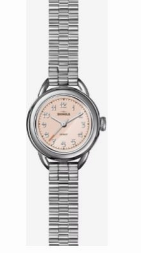 Shinola Runabout 3H 25mm, Silver Bracelet Peachy Blush 25 1st Polished Stainless Steel Gleaming Shine