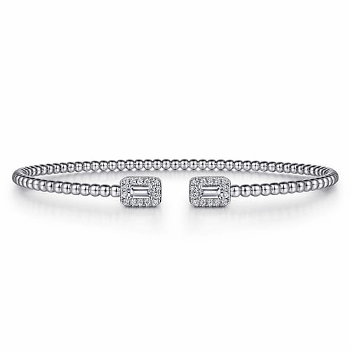 Sophisticated Spark 14K White Gold Bujukan Open Cuff Bracelet with Diamond Baguettes