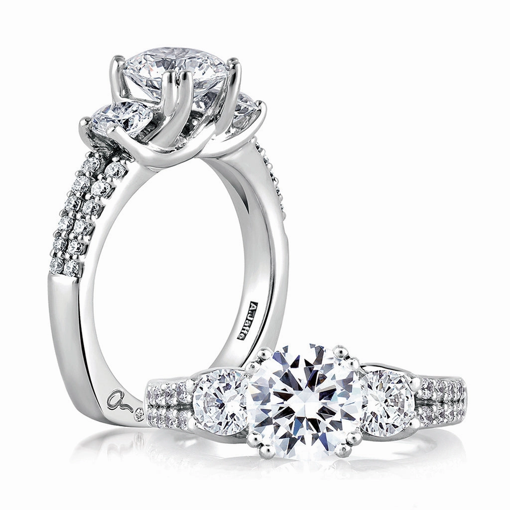 A. Jaffe Classics Three-Stone Diamond Engagement Ring Setting in White Gold Vibrant Form