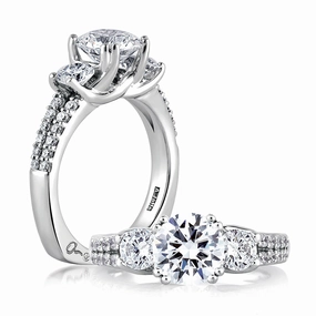 A. Jaffe Classics Three-Stone Diamond Engagement Ring Setting in White Gold Vibrant Form