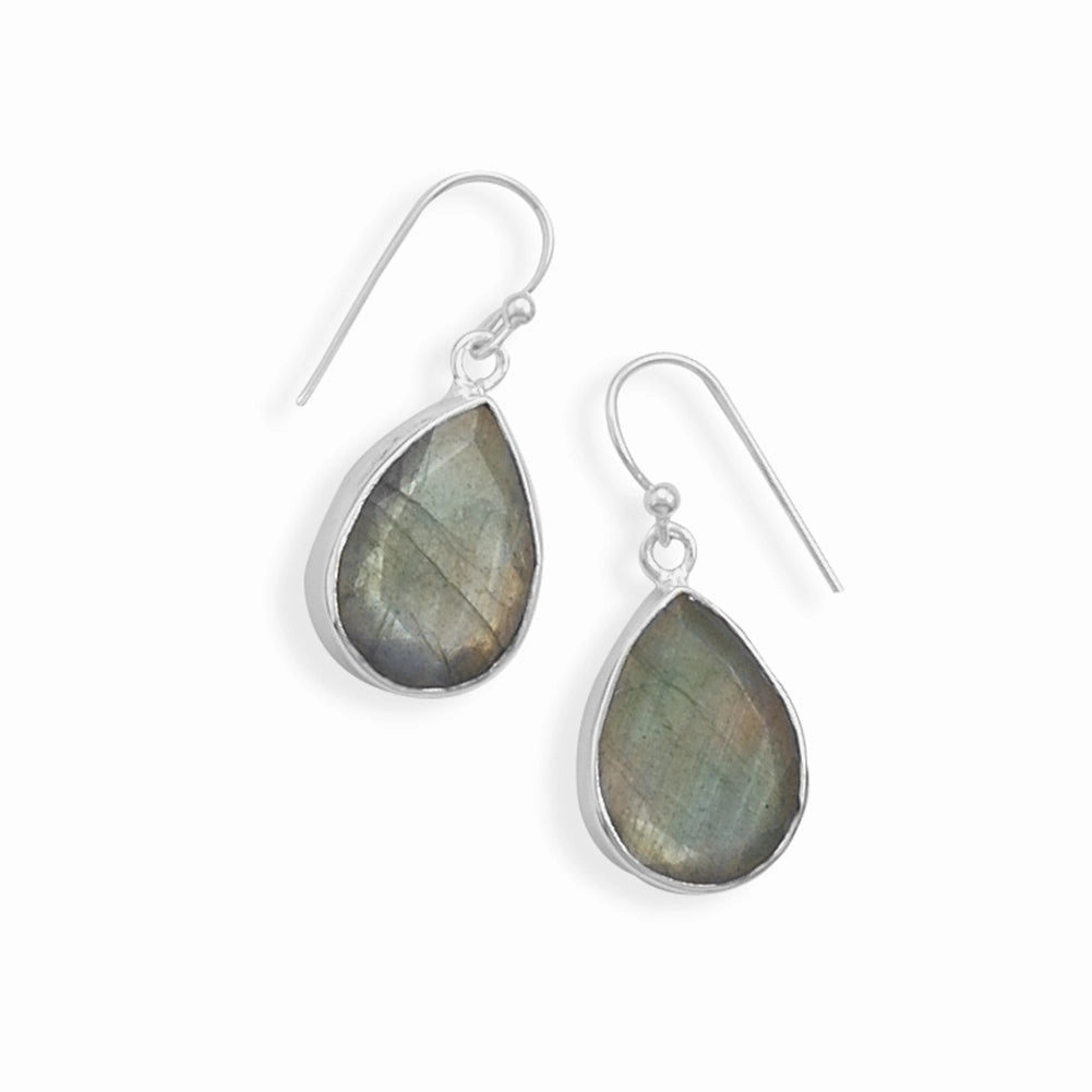 Durable Look Faceted Labradorite Sterling Silver Teardrop Earrings