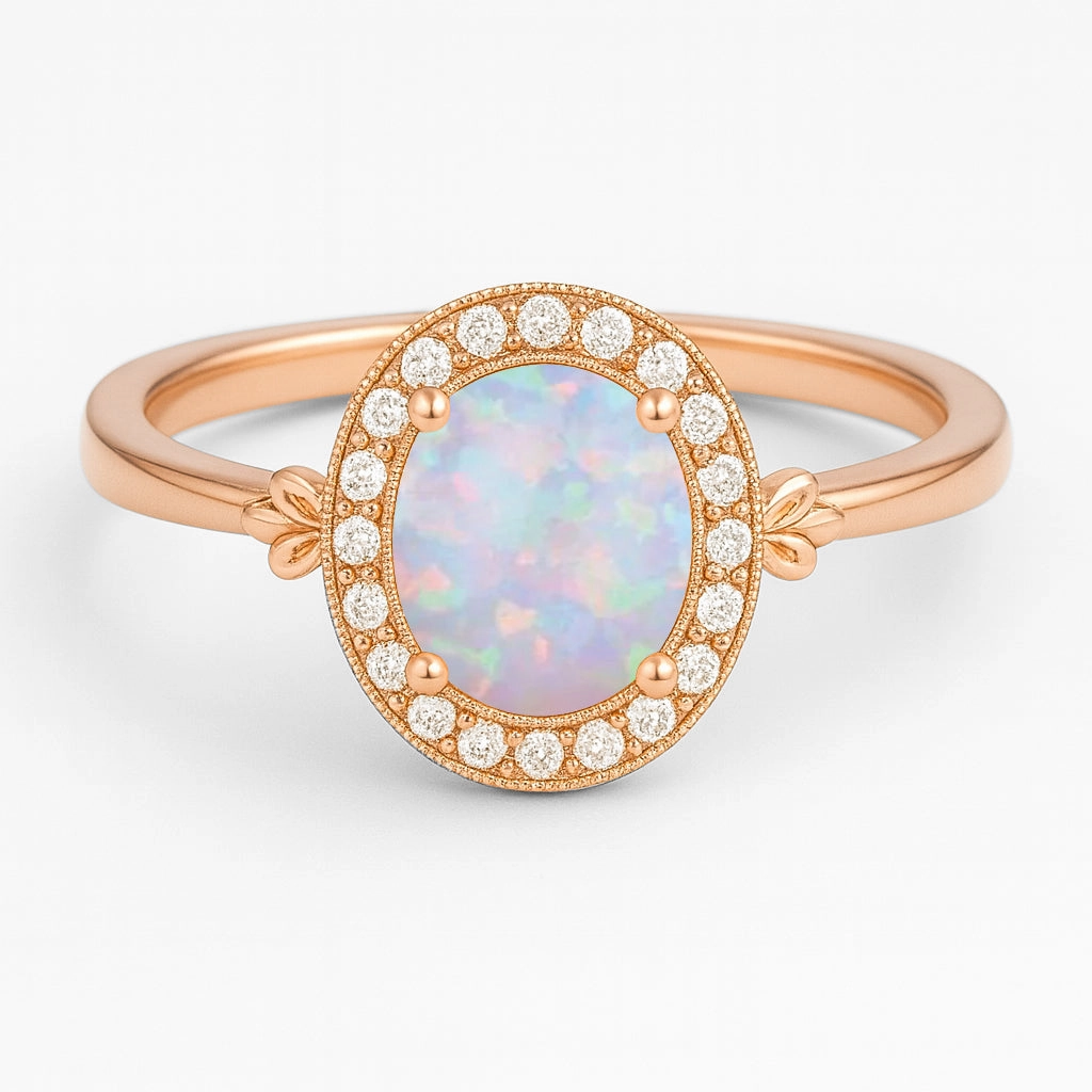 Halo 1.10 Ct Oval Cut Lab Created Opal Engagement Ring Value Product