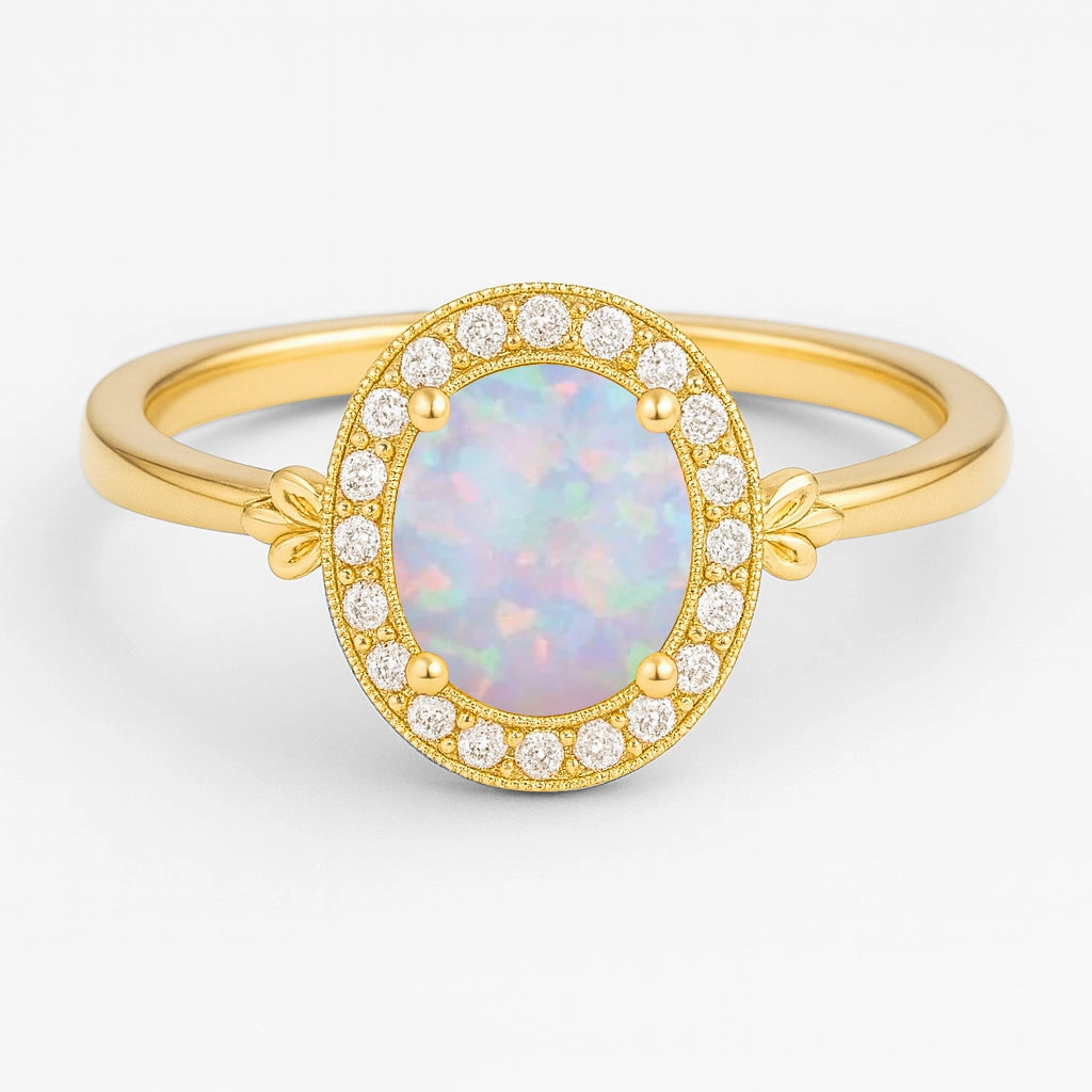 Halo 1.10 Ct Oval Cut Lab Created Opal Engagement Ring Convenient Appearance Excellent Style