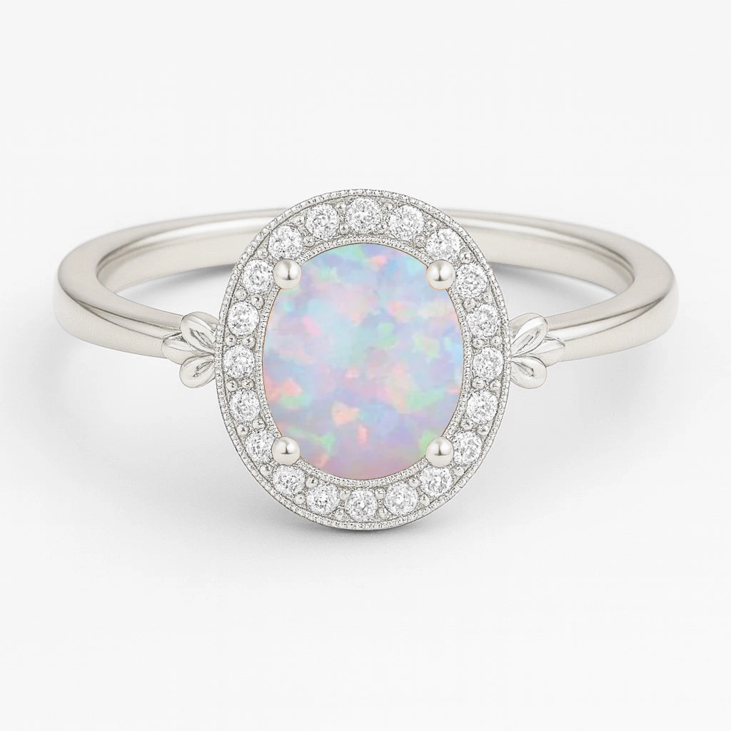 Halo 1.10 Ct Oval Cut Lab Created Opal Engagement Ring Family Bond