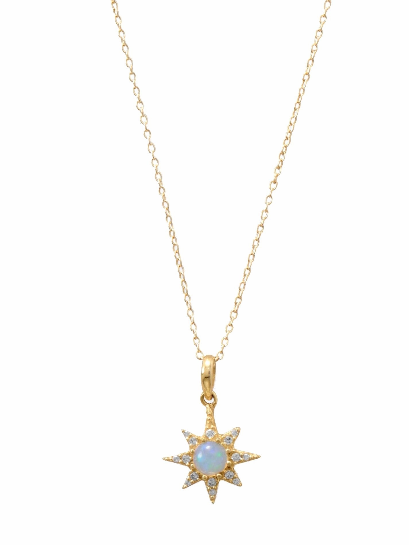 Simple Jewelry Synthetic Opal North Star Necklace with Cubic Zirconia Gold-plated Sterling Silver
