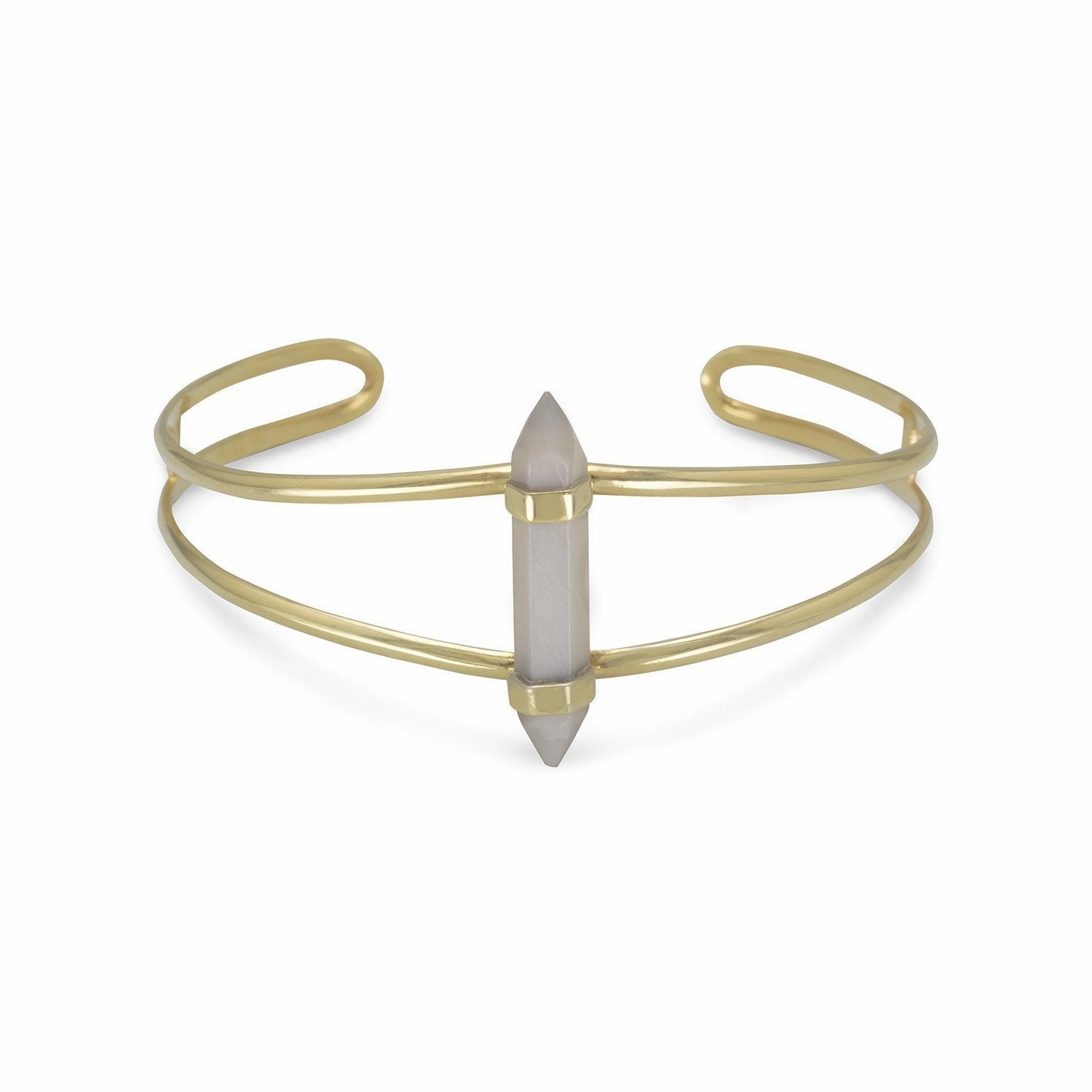 Harmonious Composition Budget Option Gray Moonstone Spike Cuff Bracelet Gold-plated Sterling Silver