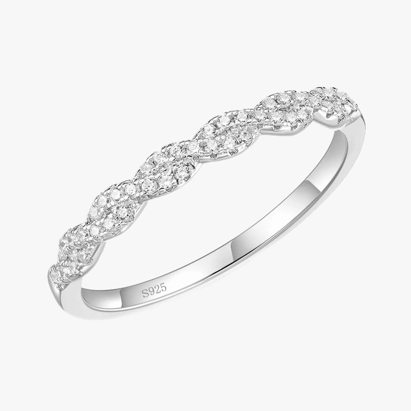 Artisan Finish Sterling Silver Woven Twisted Rope Half Eternity Ring